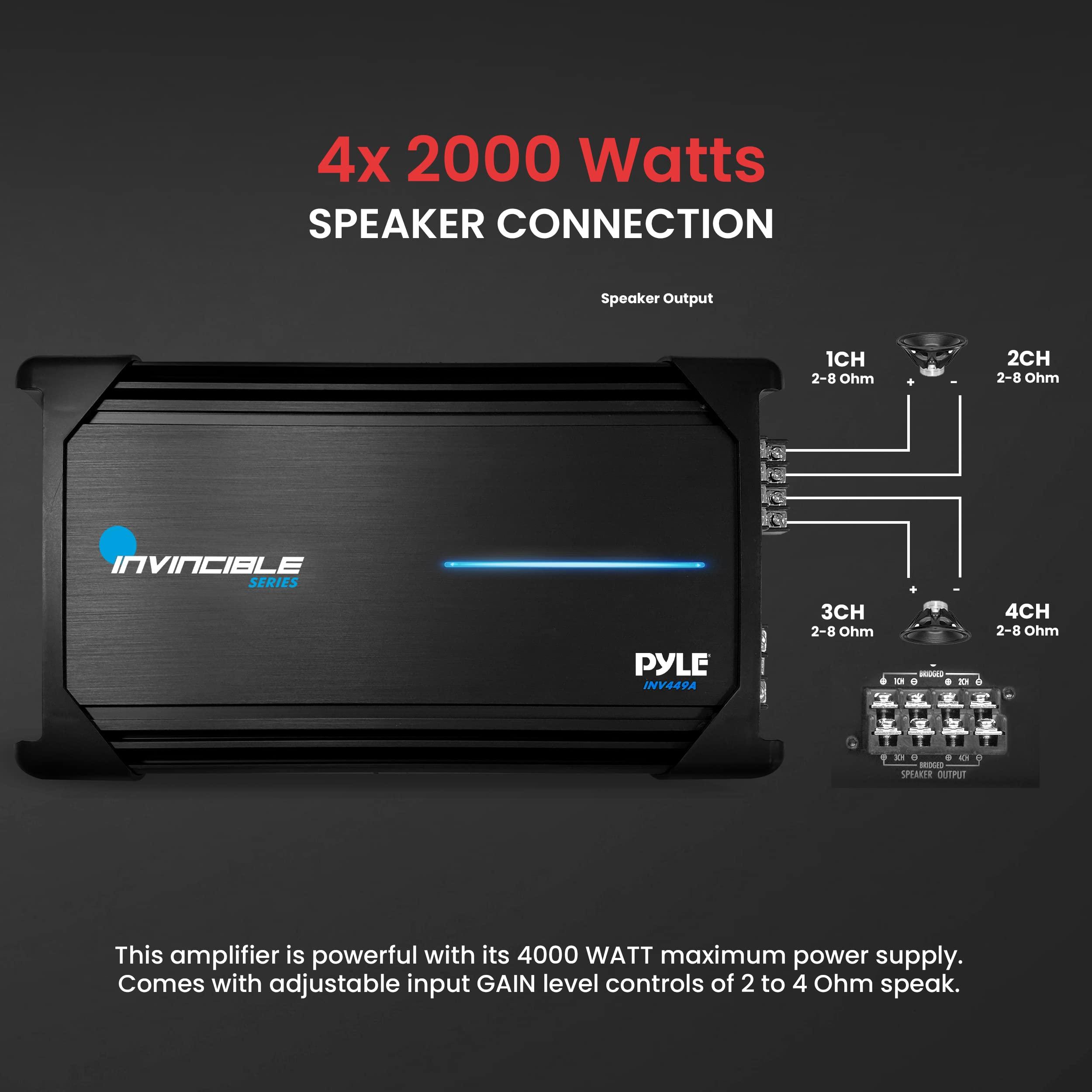 Pyle Pyle 14 Class AB Mosfet Amplifier - Invincible Series Bridgeable Amp, 4 Channel 2000 Watts Max, Mosfet PWM Power Supply, High-Current Dual Discrete Drive Stages, Advanced Protection Circuitry