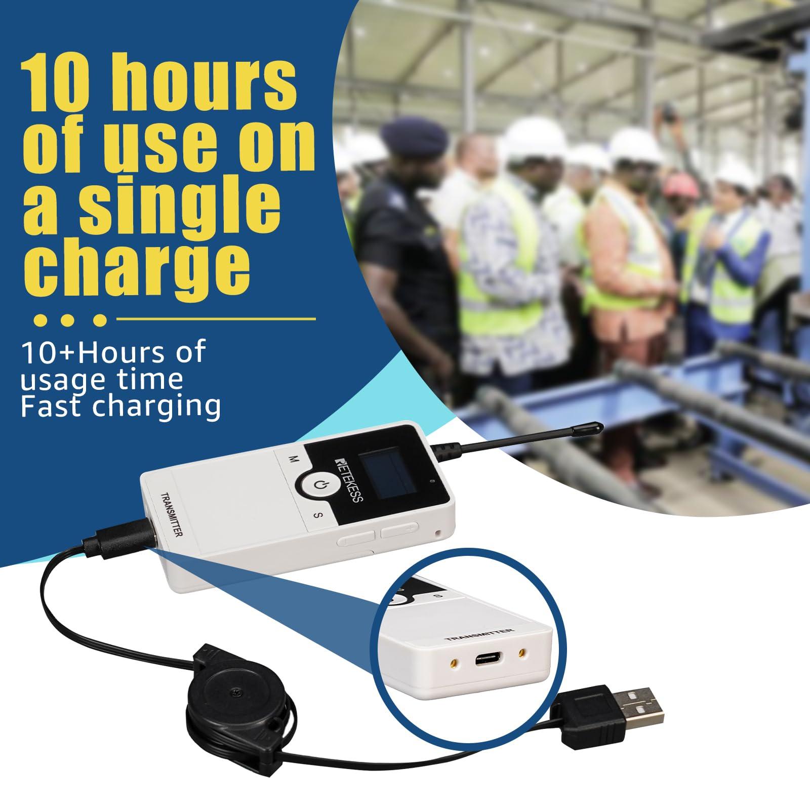 Retevis Retevis RT22 Walkie Talkies Rechargeable, Long Range Two Way Radio,2 Way Radio for Adults, Black,10 Pack, with Retekess TT116 Wireless Audio Tour Guide System