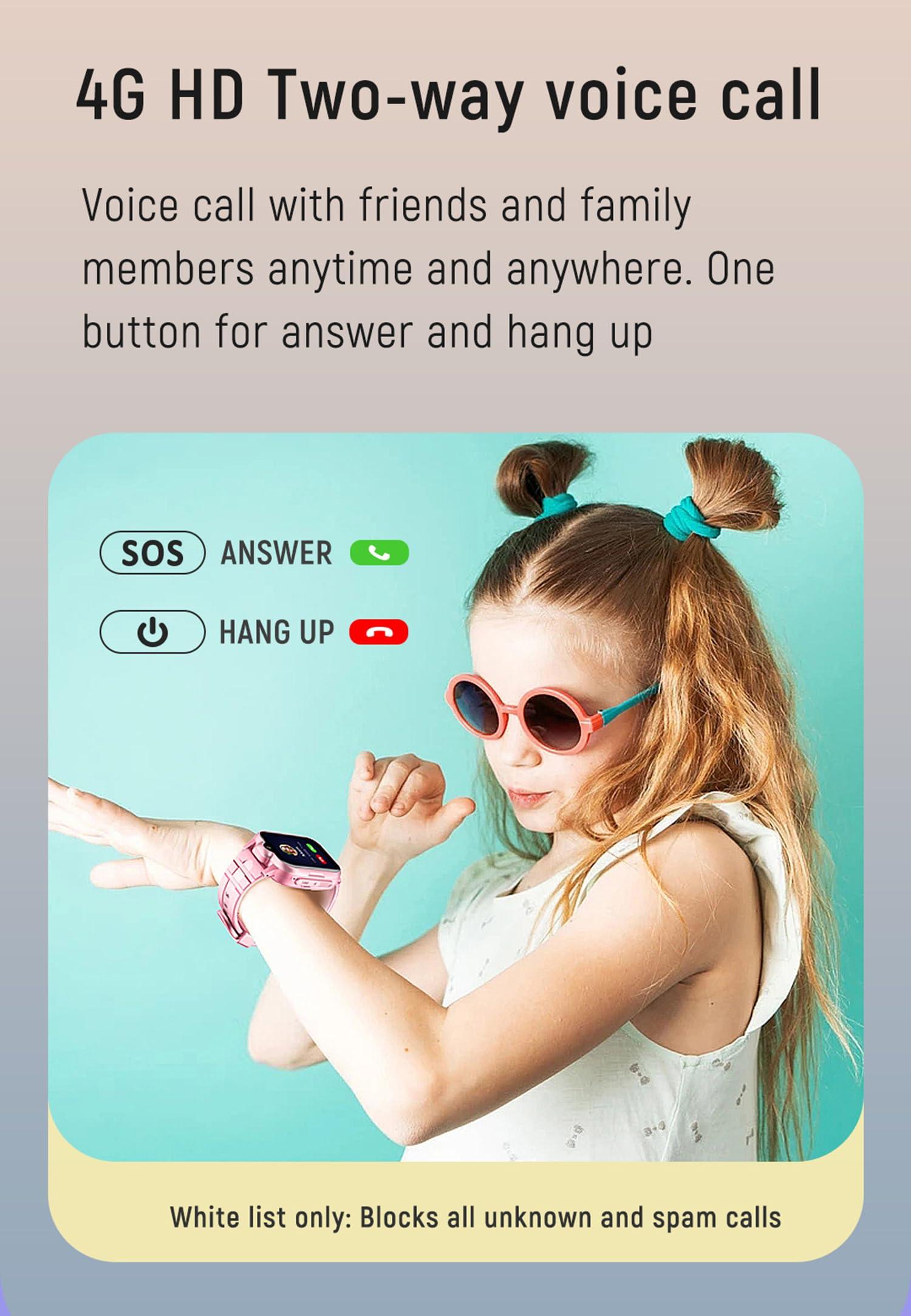 MJVV 4G GPS Smart Watch for Kids GPS Tracker Phone Watch Whatsapp Video Call SOS Alarm Voice Chat Message and Text Real-Time Tracking Smartwatch for Age 3-15 Gift Blue&Black