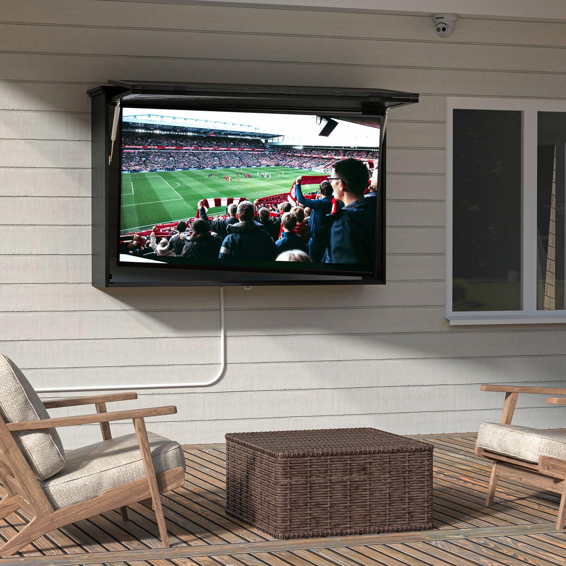 GDLF GDLF Outdoor TV Enclosure, 55-Inch Solid Wood Weatherproof TV Cover with Premium Dual-Arm Mount (Fits 44-55 inch), Black