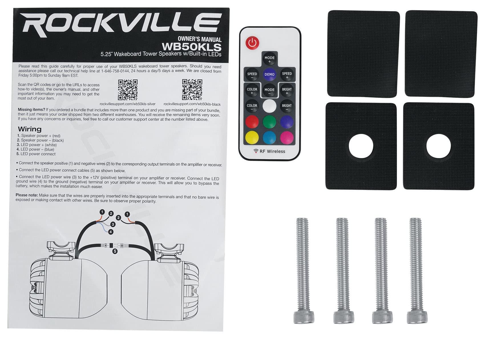Rockville Rockville (4) WB50KLS Silver 5.25" 250w Metal Marine Wakeboard LED Tower Speakers