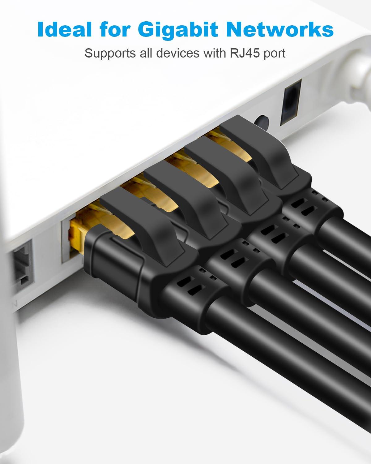 DDMALL DDMALL CAT 8 Ethernet Cable 50 ft, High Speed 40Gbps 2000MHz Internet Cable, Shielded CAT8 Network Patch Cord with Gold Plated RJ45 Connector for Gaming, Router, Modem, X Box, PC (50ft Black)