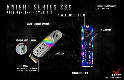 Digifast Digifast Knight 1TB M.2 NVMe RGB SSD, PCIe Gen 3x4 M.2 2280 Solid State Drive with Read 3470 MB/s, Write 3000 MB/s