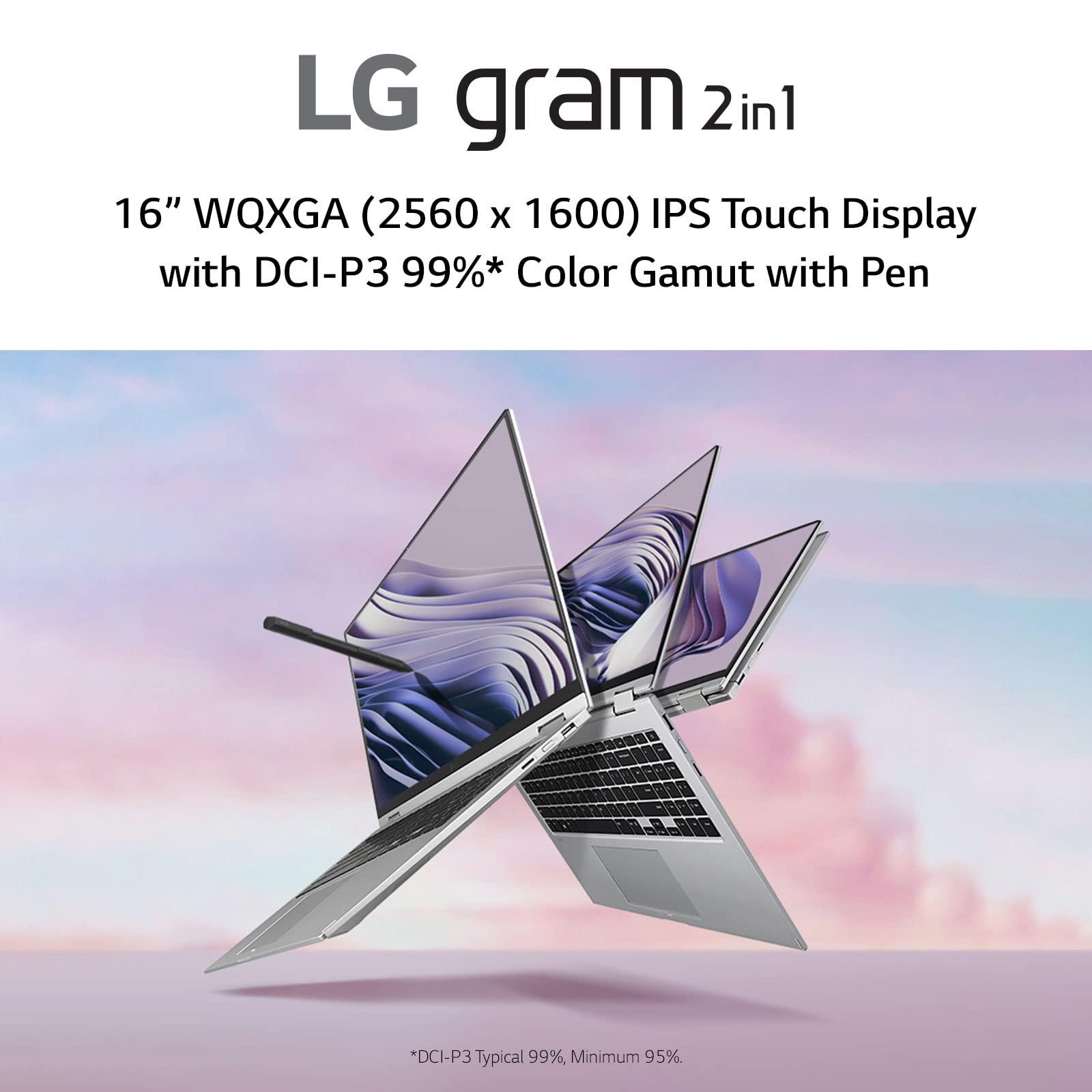 LG LG gram 16T90Q 2-in-1 Tablet Laptop, 16" (1920 x 1200) IPS Display, Intel Evo 12th Gen i7 1260P Processor, 16GB LPDDR5, 2TB NVMe SSD, FHD Webcam, WiFi 6E, Thunderbolt 4, Windows 11, Silver