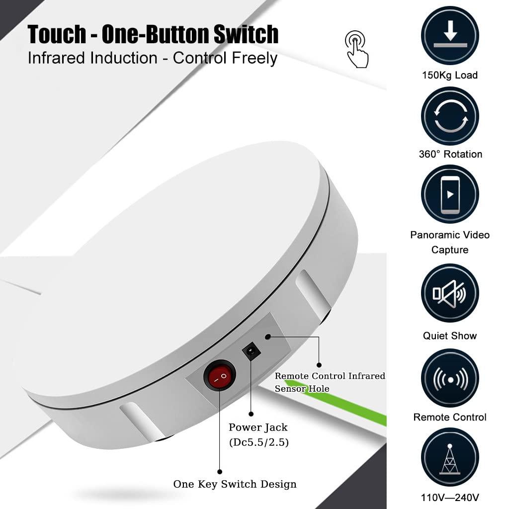 FONOBO FONOBO Rotating Display Stand, 330Lb/150Kg Load Bearing, 12 in Photography Motorized Display Turntable for Mannequin 360 Show,Black