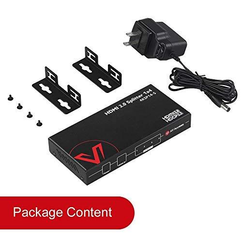 v AV Access 4K@60Hz/1080p@120Hz HDMI 2.0 Splitter 1 in 4 Out, Auto Downscaler with HDR10 &3D, 18Gbps Zero Latency, AV Access Gaming Splitter, Duplicate/Mirror Screens, HDCP 2.2, for Xbox PS5