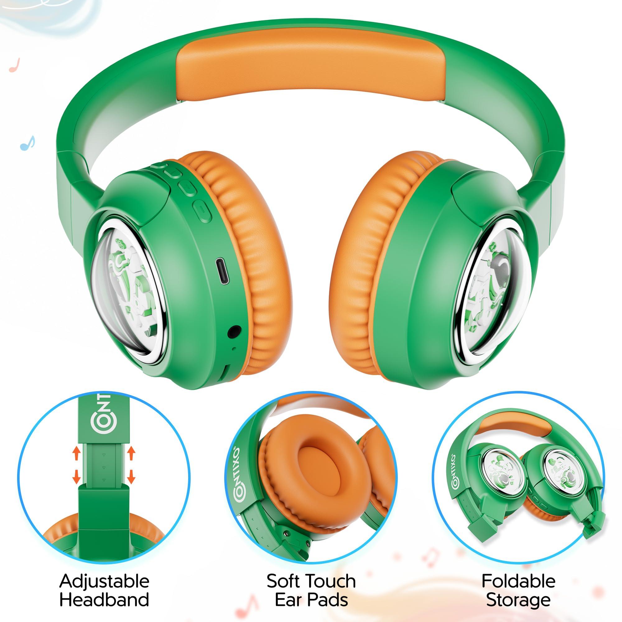 Contixo Contixo - Kids Bluetooth Headphones - Wireless & Wired Over-Ear - 85/94dB Volume Limiting - LED Lights, Foldable, Adjustable Headband, Mic - Lightweight Noise-Limiting Design for Boys & Girls - Green