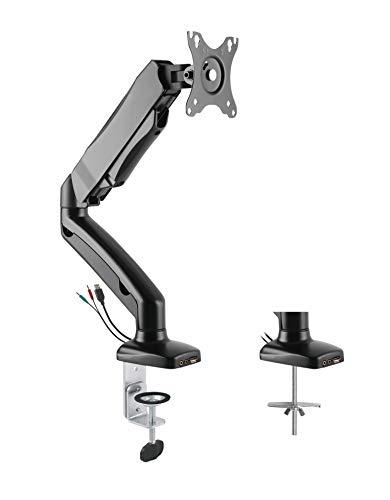 Rocelco Rocelco Premium Desk Computer Monitor Mount with USB 2.0 and Audio Port - Fits Single 13" - 27" LED LCD Flat Screen - Pneumatic Full Motion Assist Adjustable Arm - Grommet and C Clamp - Black (R MA1)