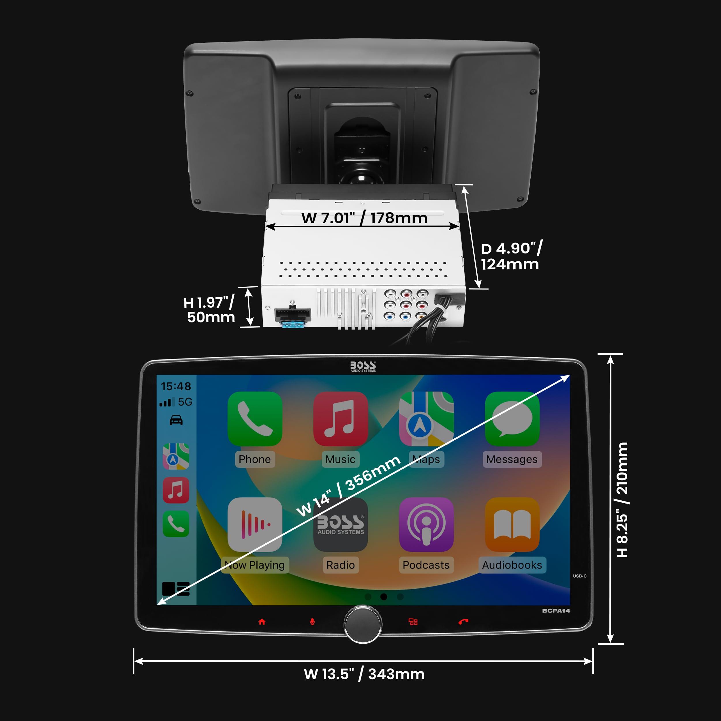 BOSS Audio Systems BOSS Audio Systems BCPA14 Car Stereo - Apple CarPlay, Android Auto, Single Din, 14 Inch Capacitive LCD Touchscreen, Bluetooth, No DVD CD Player, AM/FM Radio Receiver, Multicolor Illumination