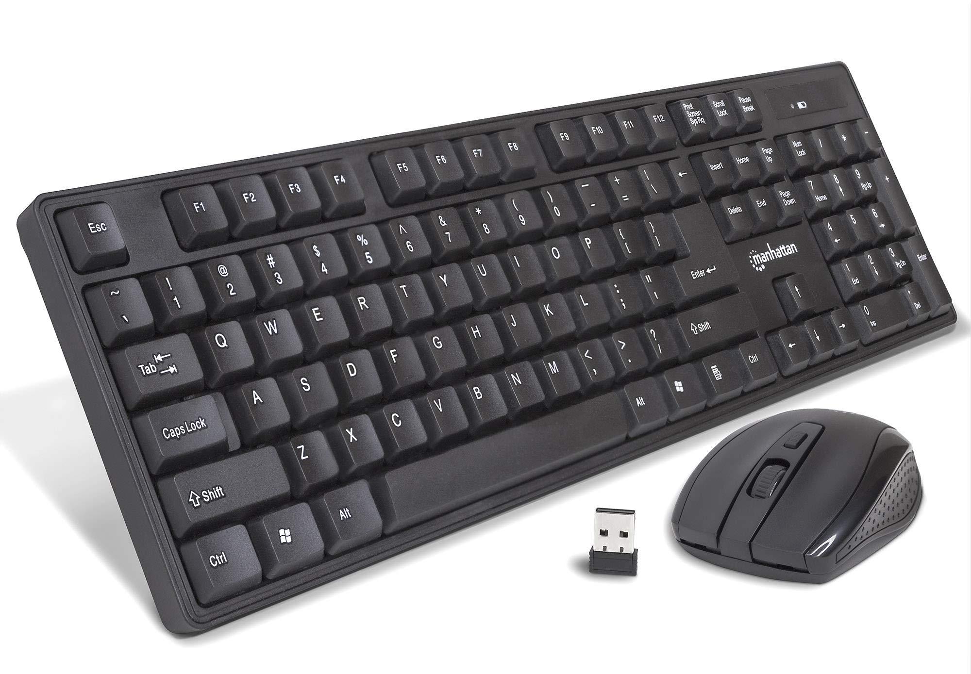 MANHATTAN Manhattan Wireless Keyboard and Mouse Combo - Full-Size USB Wireless Keyboard Mouse Set with 2.4GHz Dongle for PC Computer Laptop - Compatible with Windows and Mac 3 Year Warranty - Black 178990