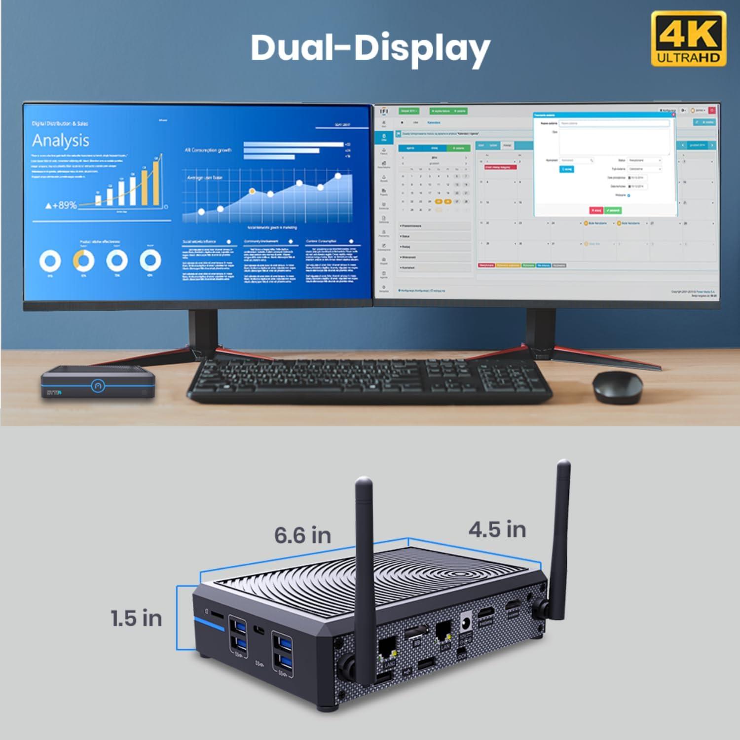AZULLE AZULLE Byte4 Pro Mini PC with Windows 11 Pro, 4GB/64GB Business & Home Powerful Portable Computer, Wi-Fi, Ethernet Port, Media Center Jasper Lake N5105 Processor