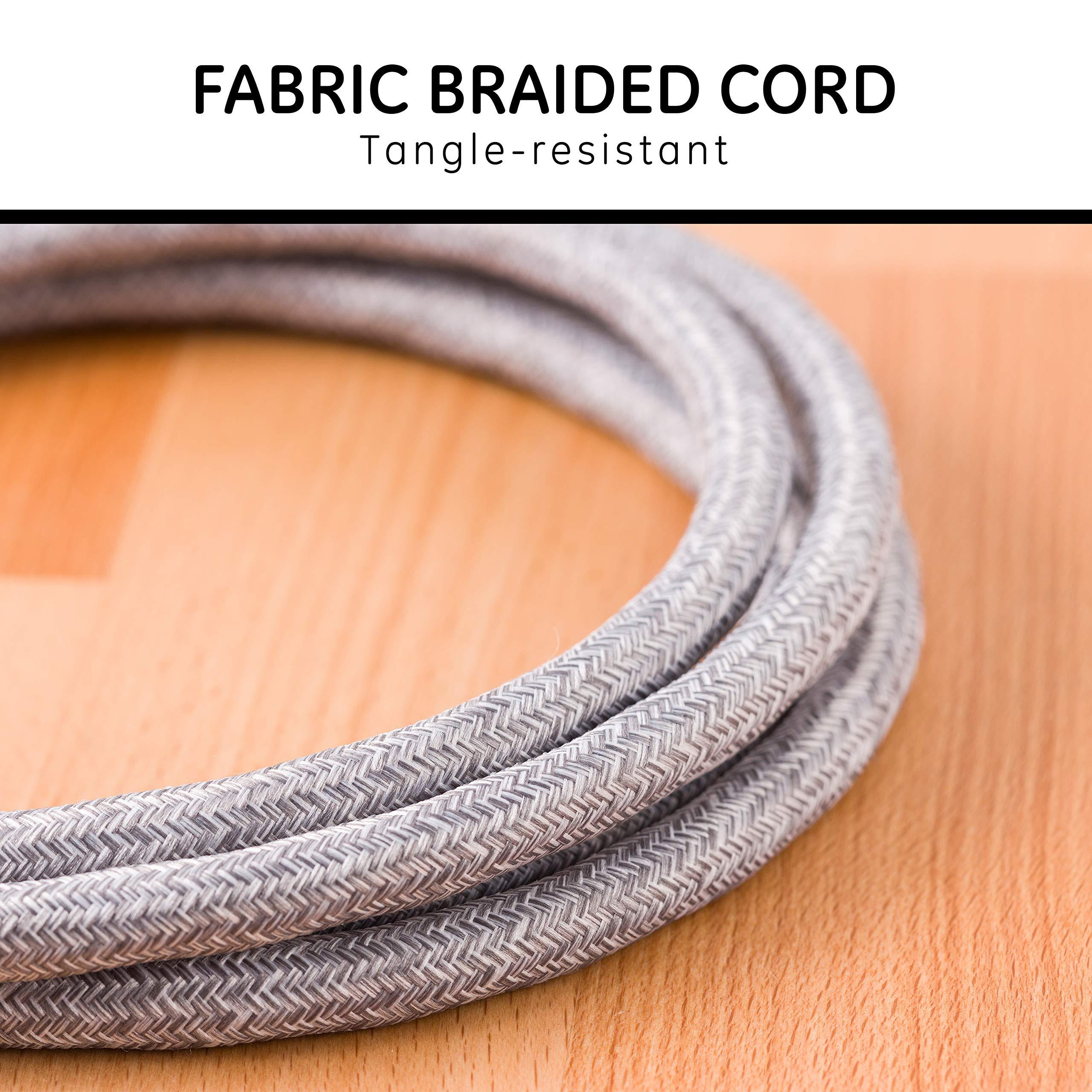 GE home electrical GE 3-Outlet Power Strip Surge Protector 15 Ft Braided Long Cord Extension Cord Surge Protector Power Strip Flat Plug Extension Cord 250 Joules UL Listed Gray 45915