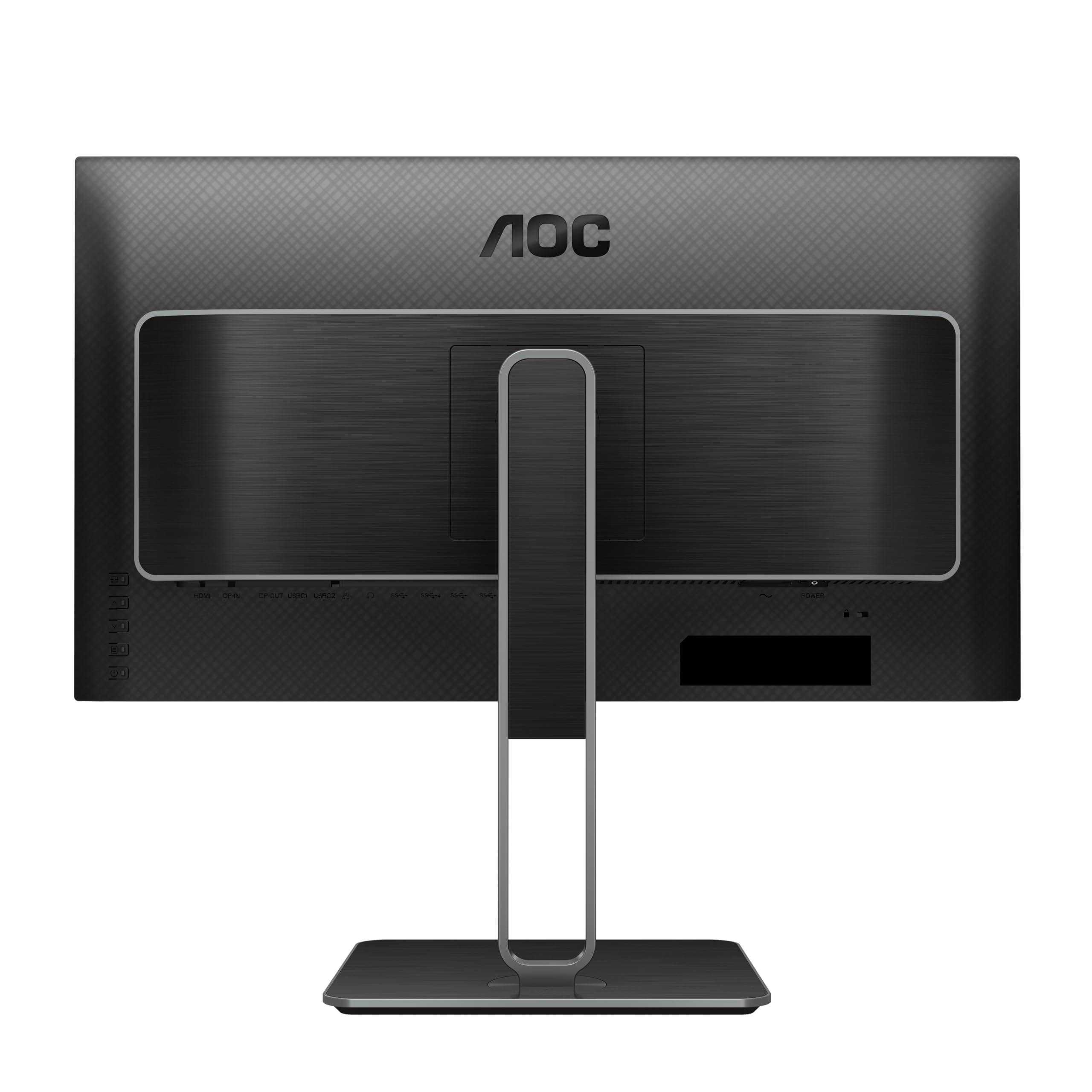 AOC AOC U27U2DP 27" 4K Frameless Monitor, UHD 3840 x 2160, KVM, RJ45, USB-C Docking, Height Adjustable Stand