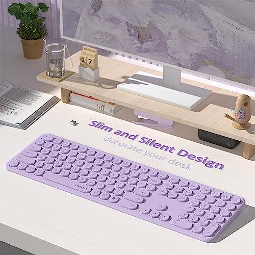 UBOTIE UBOTIE Wireless Purple Keyboard, Bluetooth 2.4GHz Dural Mode Connection Scissor Switches Slim Quiet Round Keycaps Full Size Office Computer Keyboards for PC MAC Smart Phones