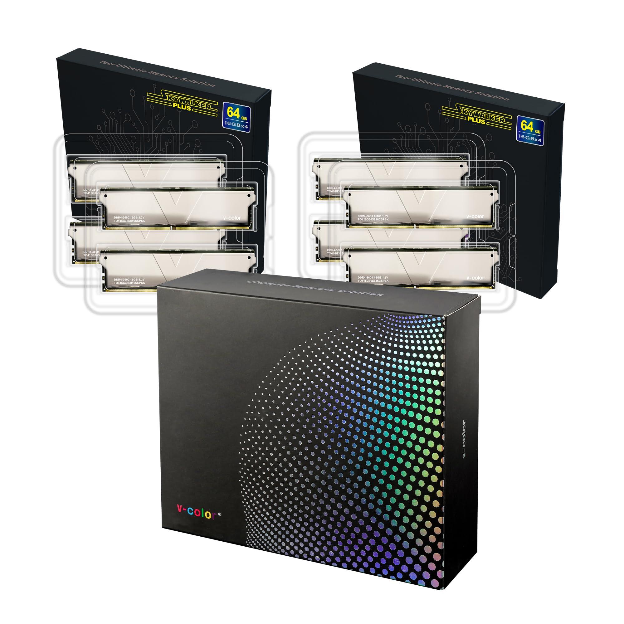 V-COLOR COLOR YOUR LIFE V-Color Skywalker Plus DDR4 3600(PC4 28800) 128GB (8x16GB) CL16 Desktop Memory for Workstation (HEDT), Ultra-Low Timing, 288-Pin, TO416G36S816CSPSK