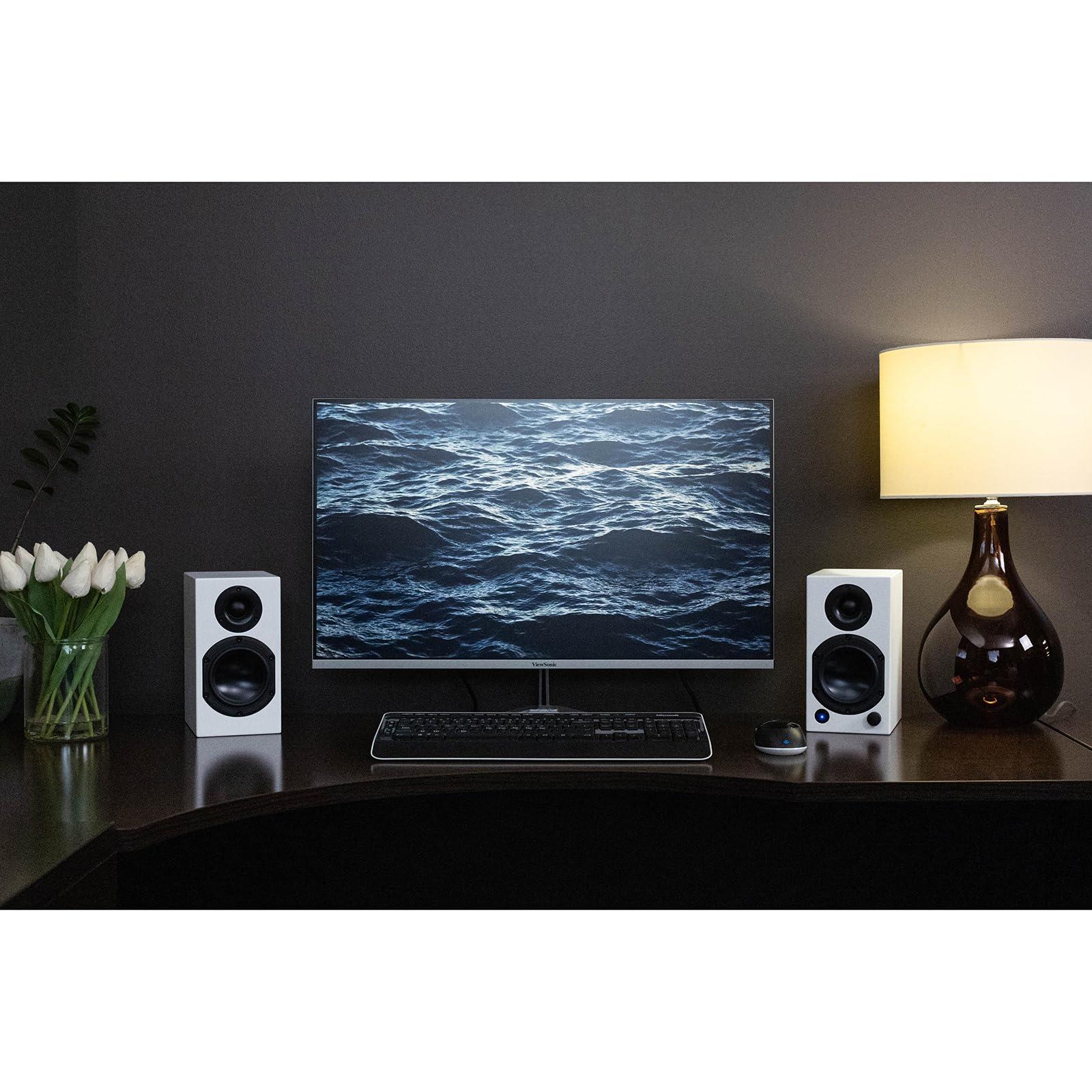 Dayton Audio Dayton Audio M4 Powered Desktop Speakers with Bluetooth and USB DAC | Remote Included | 150W Peak Power | Pair (White, 4in)