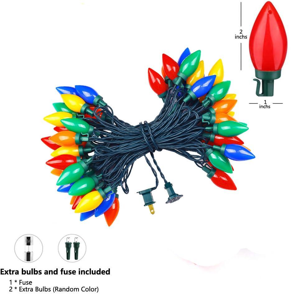 HAYATA Multi Color C9 Big Bulbs Classic Christmas Lights 50 LED 32ft Indoor Outdoor Home Yard Xmas Tree Decorations (Multi Color - 50LED)