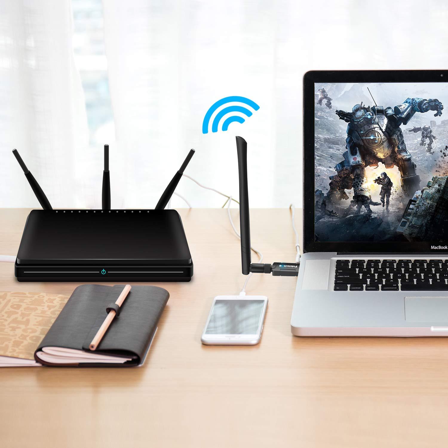 Foktech Foktech USB WiFi Adapter, AC1200 USB 3.0 Wireless Network Dongle for Desktop/Laptop, Dual Band 2.4GHz/5Ghz, Support Windows XP/Vista/7/8/8.1/10,Mac OS X 10.9-10.15 (WiFi Adapter AC1200)