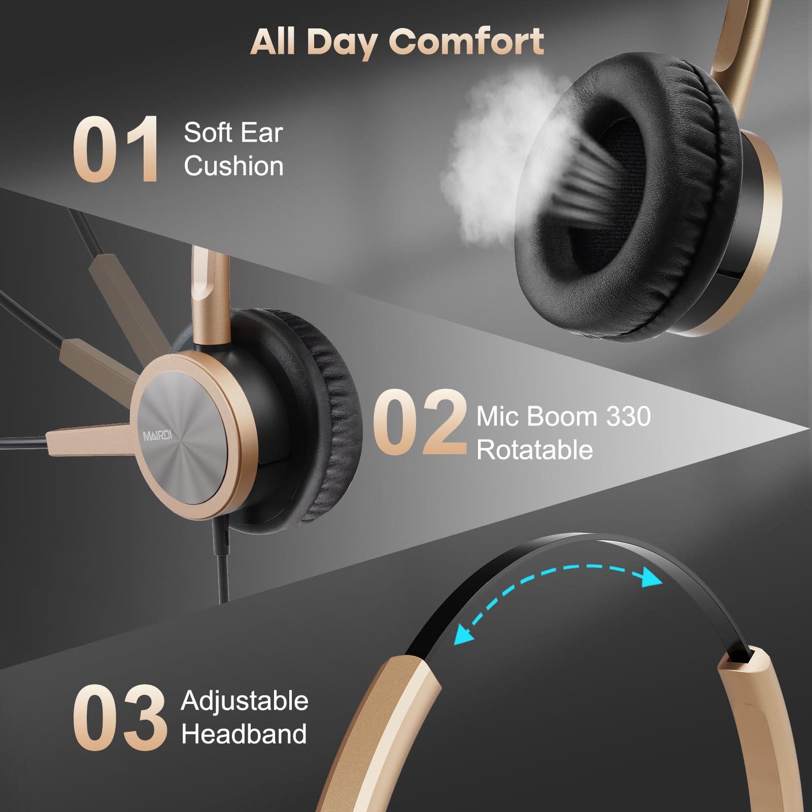 MAIRDI MAIRDI Telephone Headset with RJ9 Jack for Cisco Phone, Including 3.5mm Connector for Cell Phone PC Laptop, Binaural Office Headset with Microphone Noise Canceling for Call Center Landline Deskphone