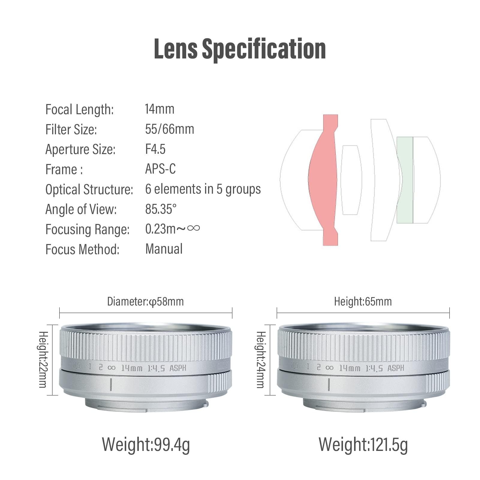 AstrHori AstrHori 14mm F4.5 Ultra Wide Angle APS-C Manual Lens Strong Anti-Distortion with Filter Slot Compatible with Sony E-Mount Mirrorless Camera A6000,A6300,A6400,A6500,A5100,A5000,A6600,NEX-3(Silver)