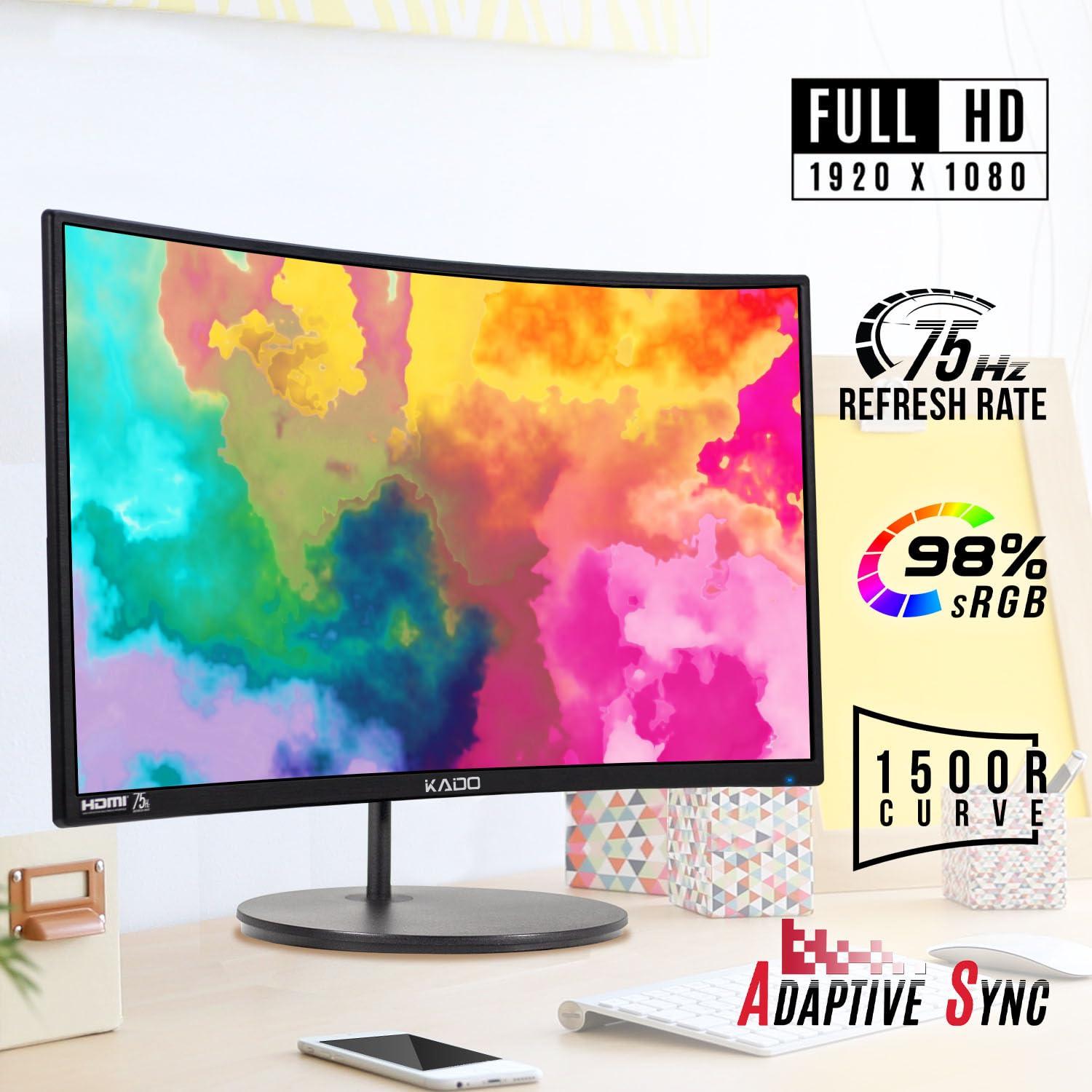 Kado Kado Dual Monitor Setup - 2-Pack 27" Curved 1500R 1920x1080 Computer Monitor 75Hz VESA Mount HDMI Office Gaming Built-in Speakers (C27 Dual Series)