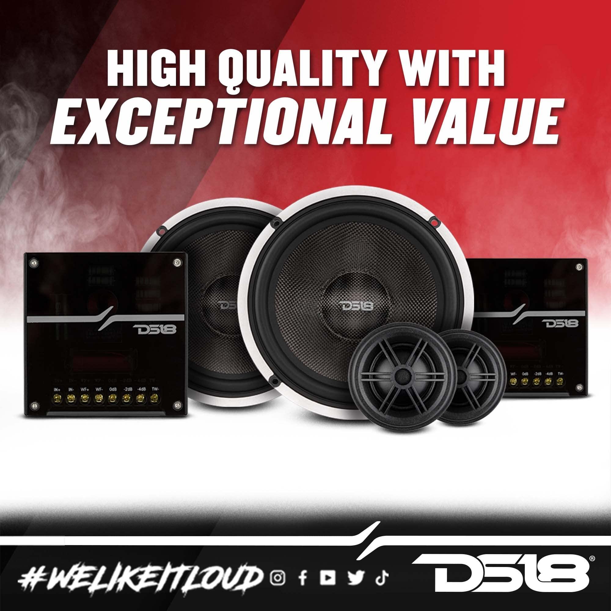 DS18 DS18 DX2 Deluxe 6.5 2-Way Premium Car Audio Component Speaker System - 460 Watts, 4 Ohm - Set with Woofer, Tweeter, and Crossover (6 Piece Set)