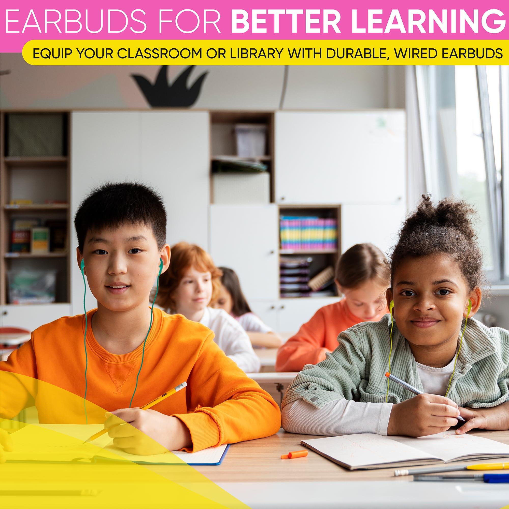 Redskypower 100 Pack Bulk Headphones, Wired Earphones for Kids, Teens, Adults, Affordable In-Ear with 3.5mm Plug, Perfect for Schools, Classrooms, Libraries, Museums, Multipack for Wholesale, Multi Color