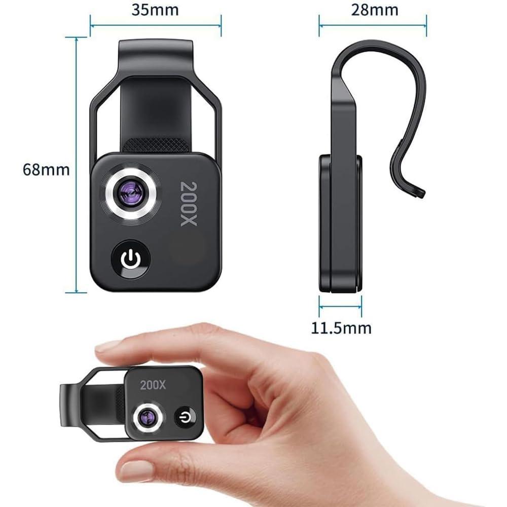 EZGHAR Nanozoom 200x Magnification Zoom, Nanozoom High-Tech Clip-On Lens Turns Any Smartphone Into A Pro-Microscope, Phone Microscope with CPL Lens/LED Light, 200x Pocket Microscope Camera (3pcs)