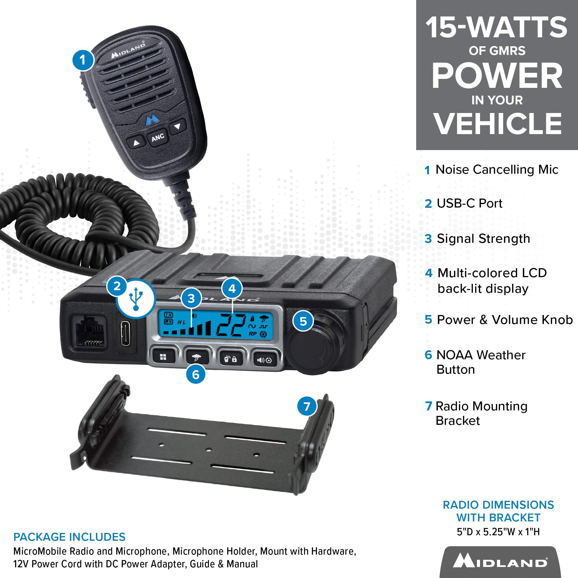 Midland Midland MXT115AGVP3 - 15 Watt GMRS MicroMobile Two Way Radio - Off Roading Outdoor Farm Radio - Extended Range 3dB gain Ghost Antenna, Antenna Cable, Mounting Bracket - Farm Tractor Bundle