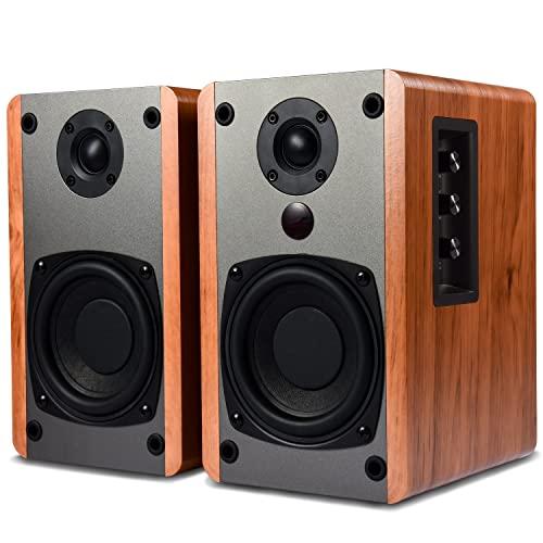 SINGING WOOD SINGING WOOD BT25 (2024 Version) Bluetooth Active Bookshelf Speakers with Optical Aux inputs Subwoofer Line Out for PC, TVs, Turntable, Wooden Enclosure,80W-Beech Wood