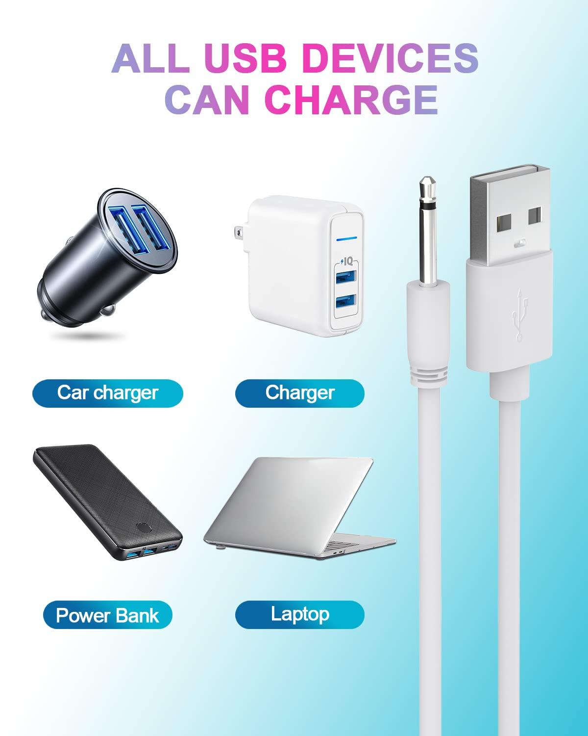 Bicmice Bicmice 2.6Ft USB DC Charger Cable 2.5mm Replacement Charging Cord - White 2Pack