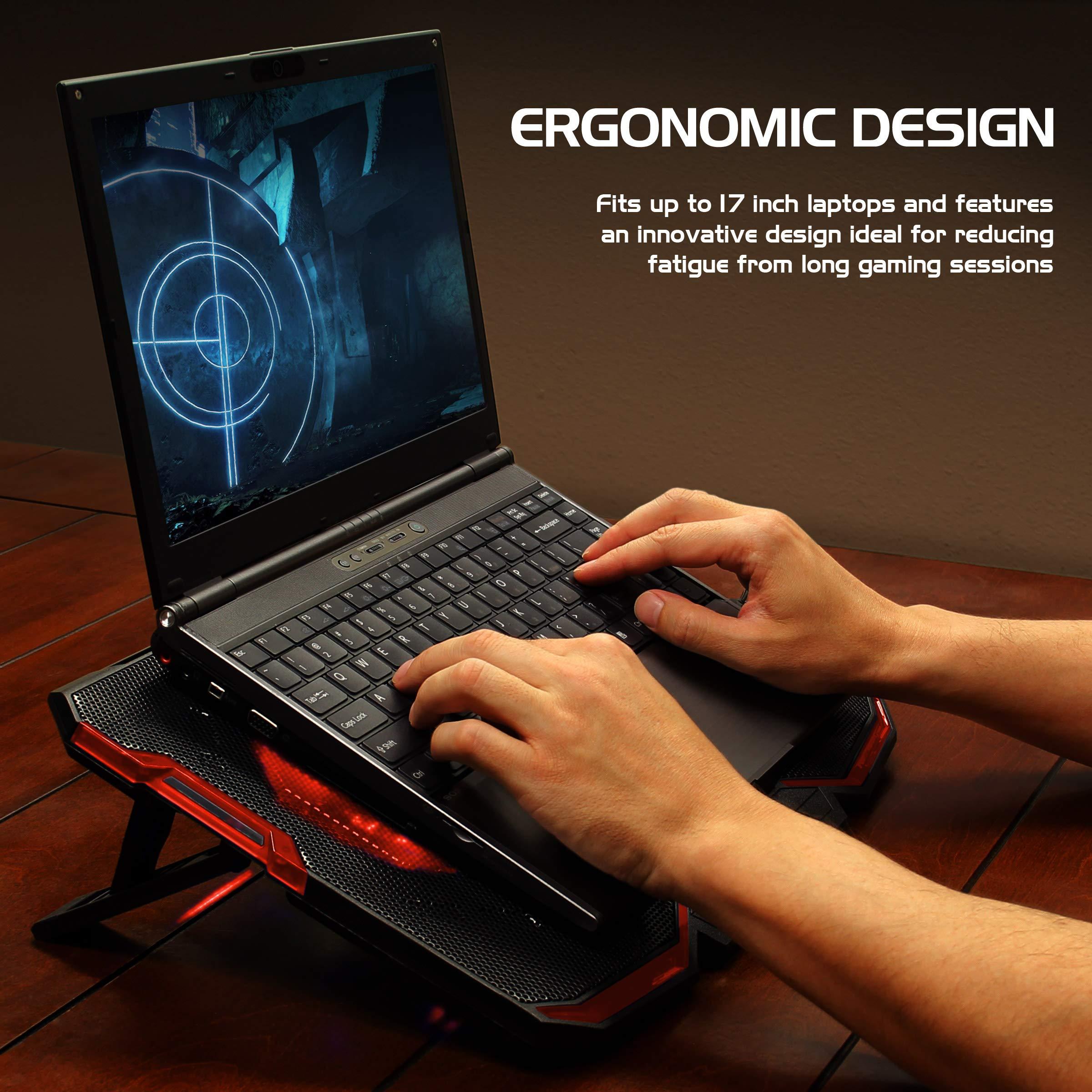 ENHANCE ENHANCE Cryogen Gaming Laptop Cooling Pad - Fits 17 in. Computer , PS4 - Adjustable Laptop Cooling Stand with 5 Quiet Cooler Fans , 2 USB Ports and LED Lighting - Slim Portable Design 2500 RPM (Red)