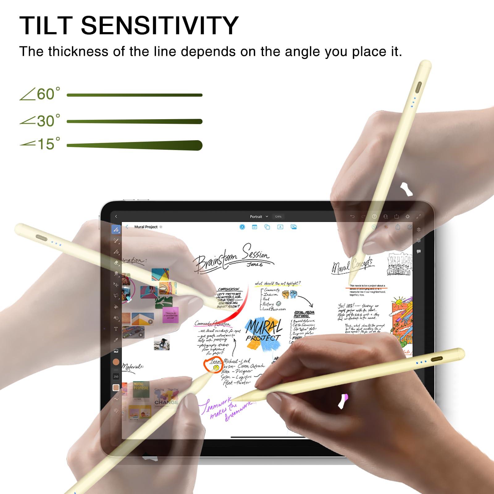 HATOKU Pen for iPad 2018-2025, HATOKU 15 Mins Fast Charging Pencil 1st Gen with Tilt & Palm Rejection Compatible with iPad Air 3/4/5/M2/M3, iPad Mini 5/6, iPad 6/7/8/9/10/11, iPad Pro 11"/12.9"/M4 (Yellow)
