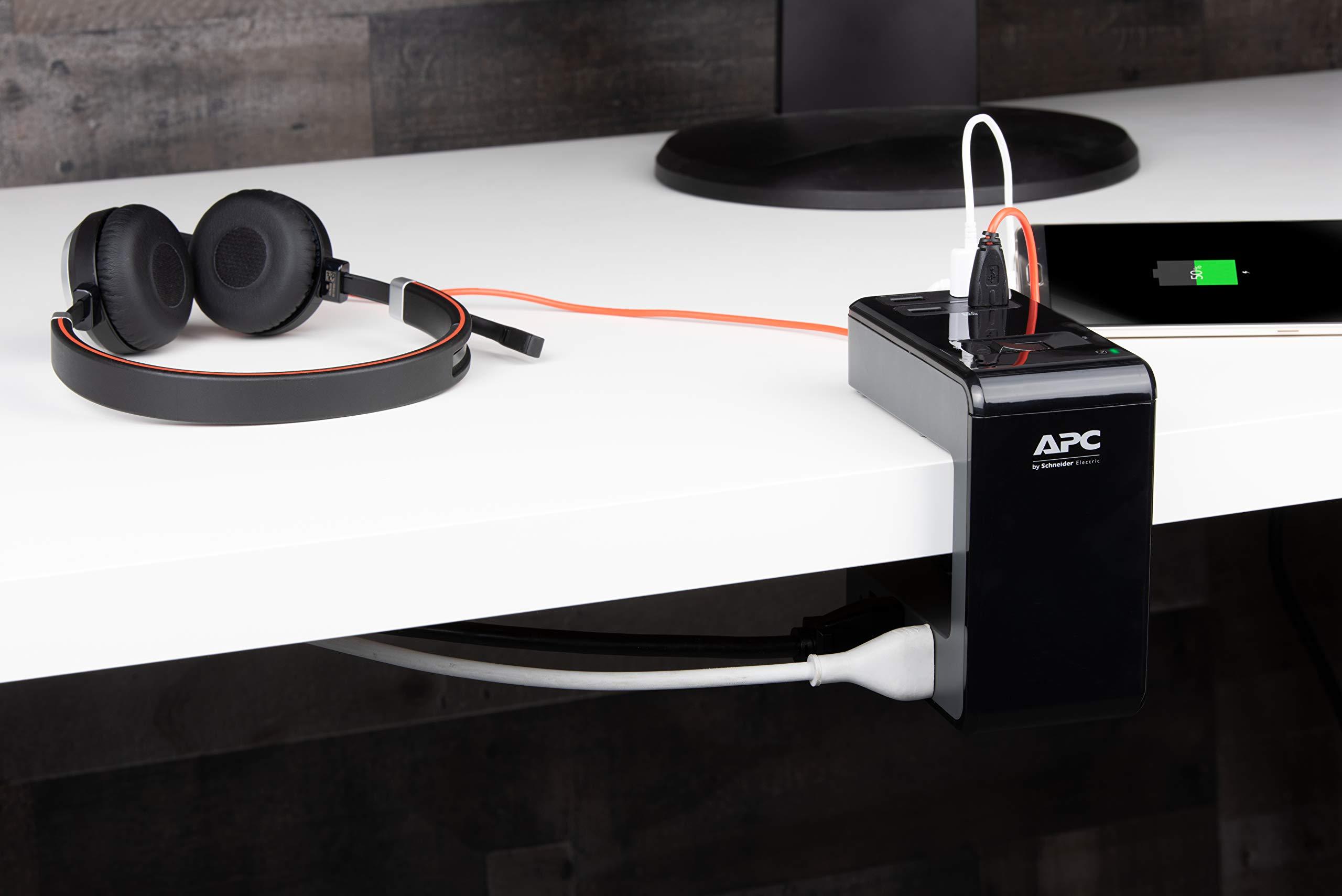 APC APC Desk Mount Power Station PE6U4, U-Shaped Surge Protector with USB Ports (4), Desk Clamp, 6 Outlet, 1080 Joules Black