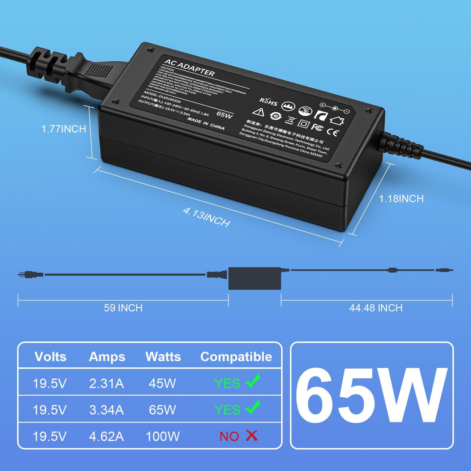Jippofu 65W Charger for Dell Laptop Charger,Replacement Computer Charger for Dell Inspiron 13 3000 5000 7000 14 7420 15 3520 16 5630 Latitude 5490 5420 AC Adapter Power Supply Cord,Round Tip7.4mm&4.5mm