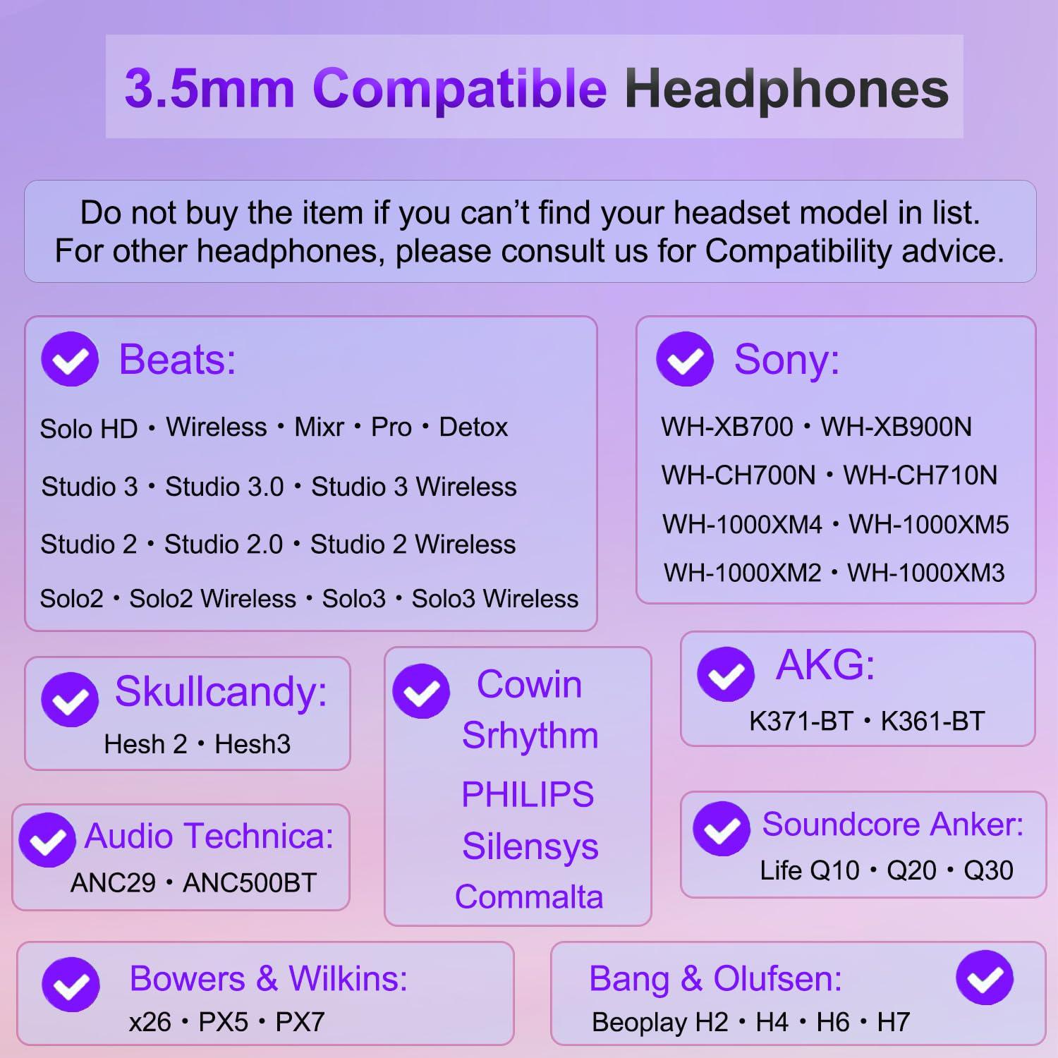 Callez Beats Headphones Replacement Audio Cable Wire 3.5mm to 3.5mm Aux Cord Compatible with Beats Solo2 Solo3 Studio3 Wireless HD Pro by Dr. Dre Sony WH-1000XM4 WH-1000XM5 WH-CH720N Headphones (No Mic)