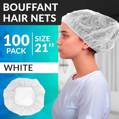 ABC PACK & SUPPLY ABC PACK & SUPPLY White Bouffant Caps 21 Inch. Pack of 100 Non Woven Hair Caps with Elastic Band. Breathable Disposable Polypropylene Hats. Unisex Protective Hair Covers for Food Service
