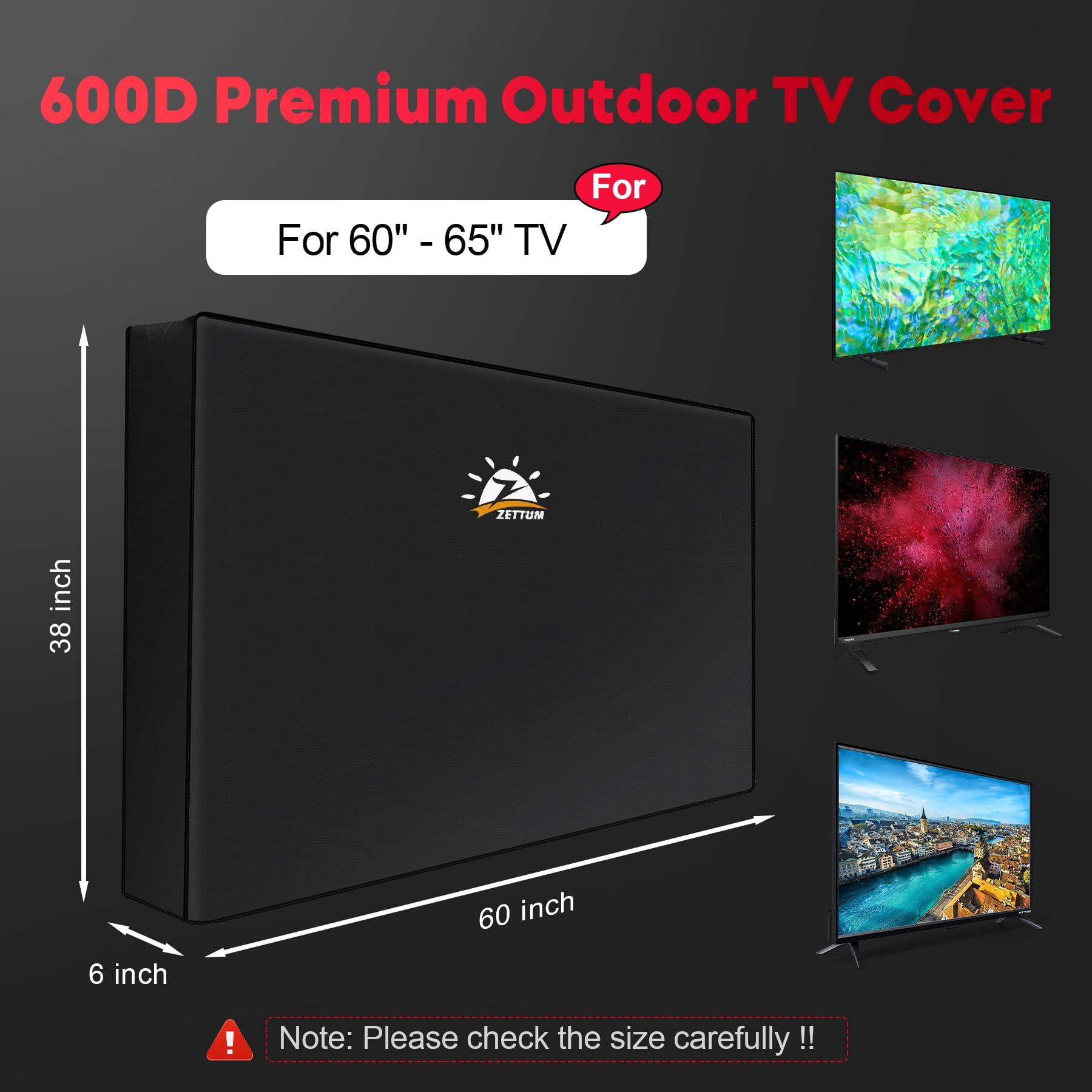 Zettum Zettum Outdoor TV Cover 65 Inch - 600D TV Cover Weatherproof & Waterproof for 60 to 65 Inch Outdoor TV, Heavy Duty TV Enclosure Protector for Outside Flat Screen TV (Size: 60"L x 6"D x 38"H)