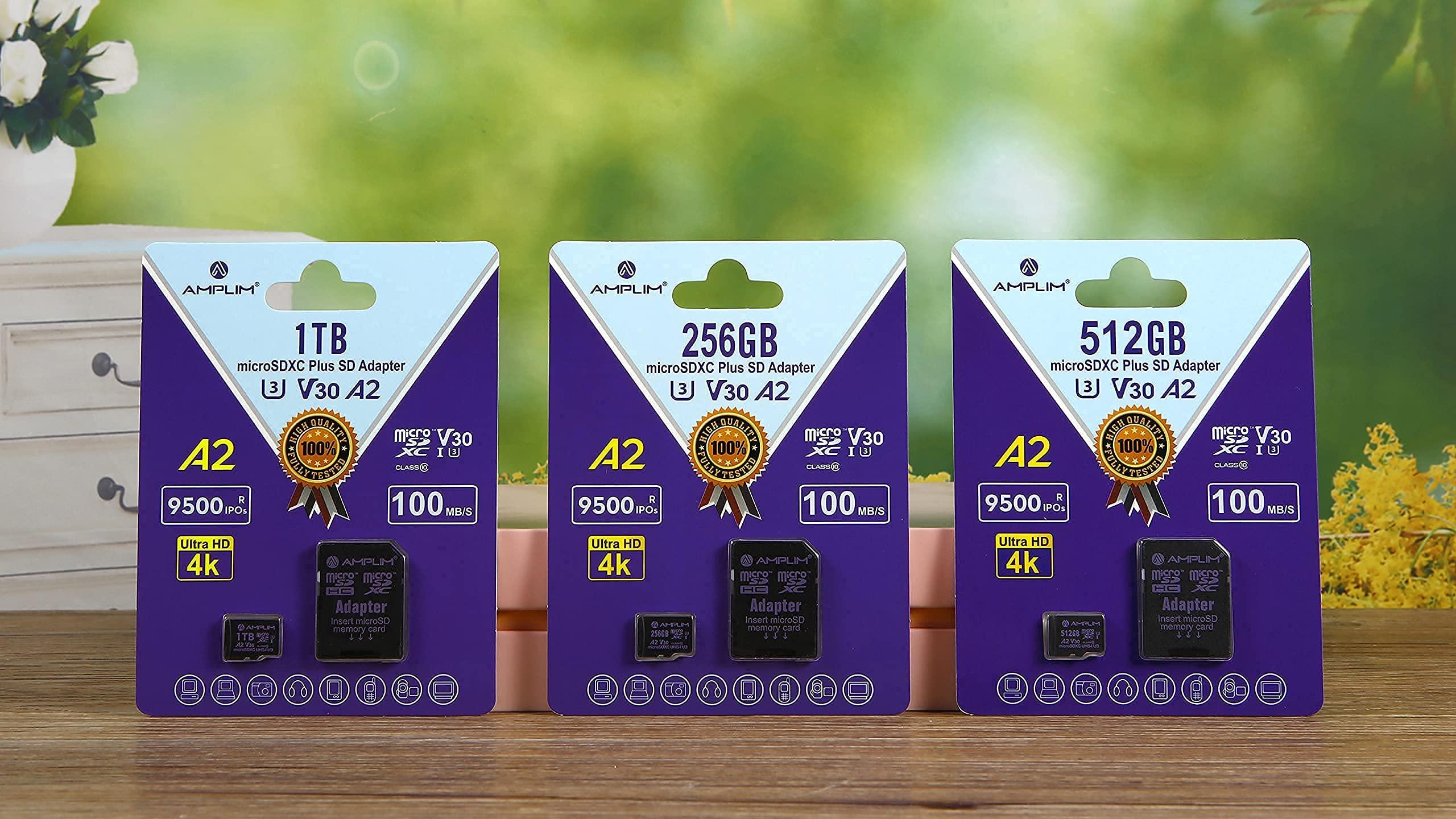 Amplim Amplim Micro SD Card 256GB | MicroSD Memory Plus Adapter | Extreme High Speed 170MB/S A2 MicroSDXC U3 Class 10 V30 UHS-I for Nintendo, GoPro Hero, Surface, Phone, Camera Cam, Tablet