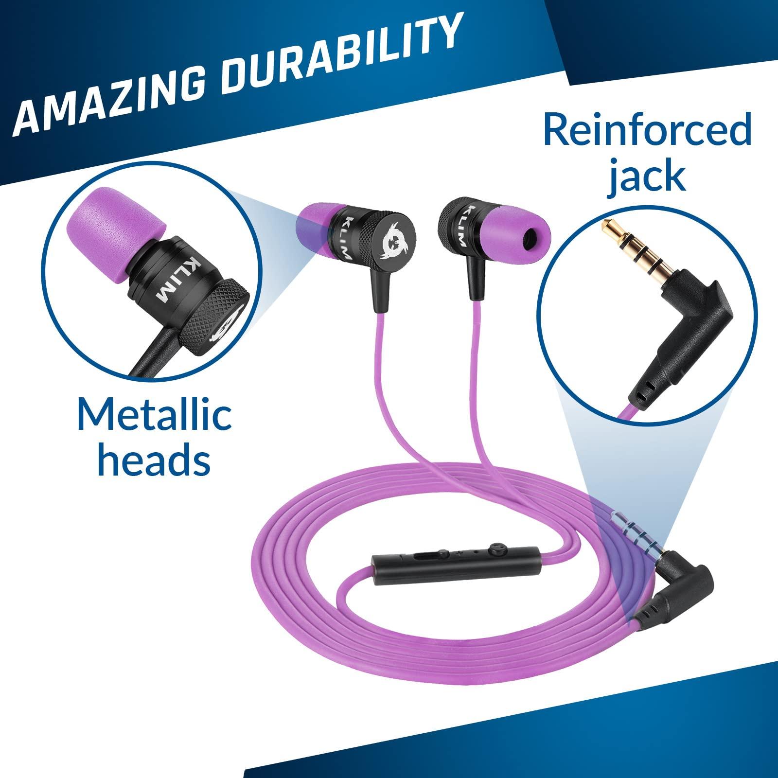 KLIM KLIM Fusion Earbuds Wired with Microphone + Long-Lasting with 5 Years Assurance - New - Innovative Memory Foam Earbuds + Gaming Earbuds with Mic and 3.5 mm Jack - Purple Earphones