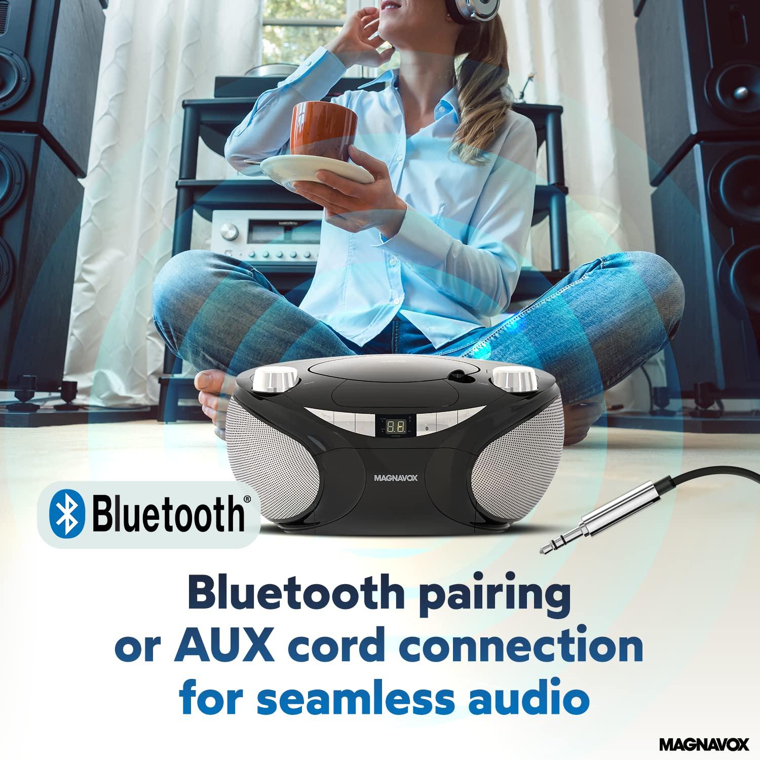 Magnavox Magnavox MD6949 Portable Top Loading CD Boombox with AM/FM Stereo Radio and Bluetooth Wireless Technology in Black | CD-R/CD-RW Compatible | LED Display | (Black)