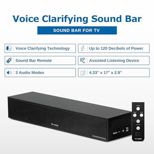 TV · EARS TV EARS Sound Bar for TV - Voice Clarifying, Long Range Wireless Television Speakers - 17\" SoundBar for Enhanced Dialogue on Hearing Impaired Viewers - Compatible with Any Television