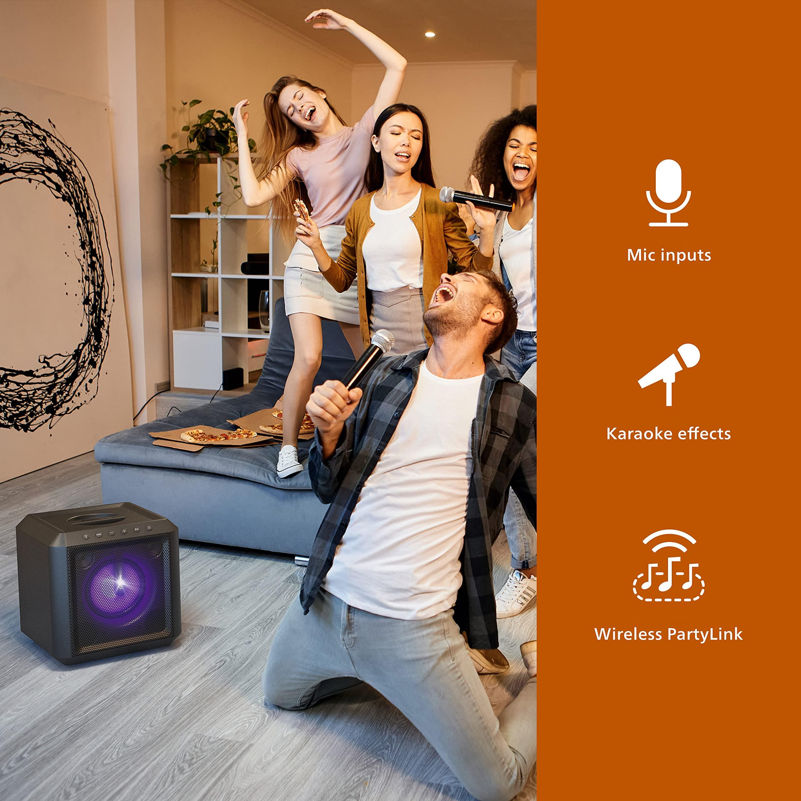 PHILIPS PHILIPS X4207 Bluetooth Party Cube Speaker with Flashing Party Lights - Link up to 50 Speakers, Black