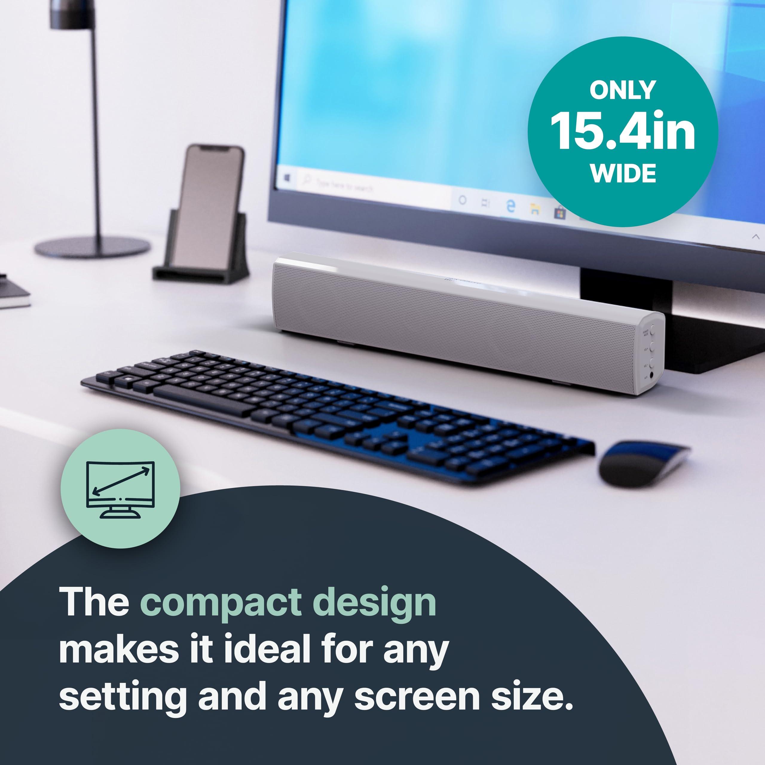 Majority Majority 15 Inch White Soundbar for TV, Bluetooth Sound Bar 50 Watts, Home Audio Speaker, Small PC Soundbar Speaker | AUX, RCA, Optical, USB | Gaming, Music, Movies | Bowfell