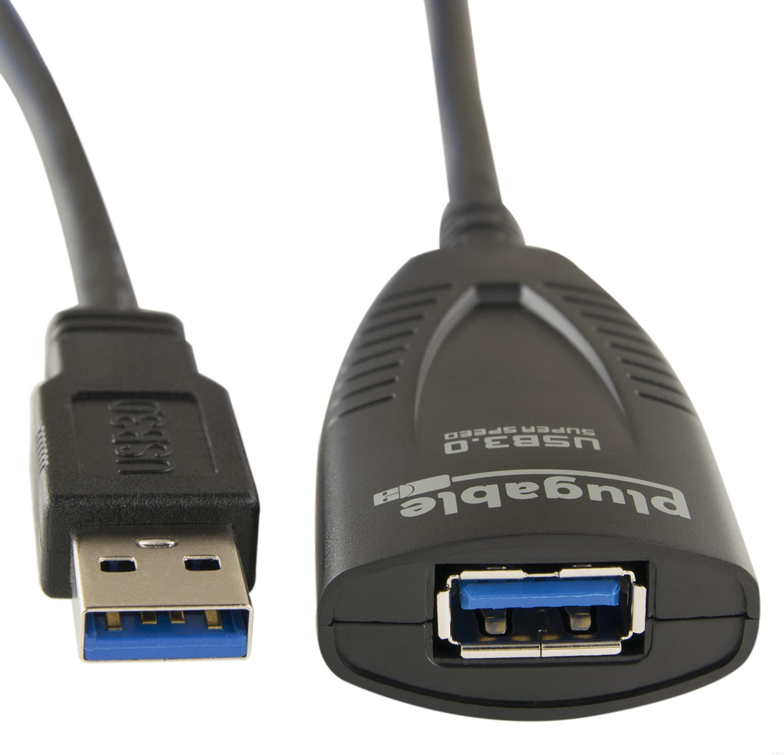 Plugable Plugable 5 Meter (16 Foot) USB 3.0 Active Extension Cable with AC Power Adapter, Back-Voltage Protection and Driverless Technology