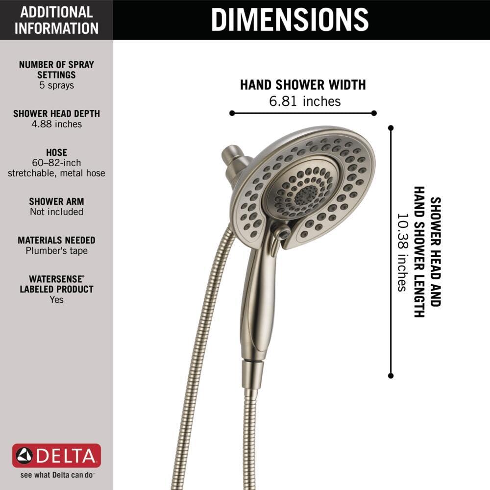 DELTA FAUCET DELTA 58569-SS-PK Spray Hand Head Combo Kit in Stainless In2ition 5-Setting Two-in-One Shower, 1.75 GPM Water Flow