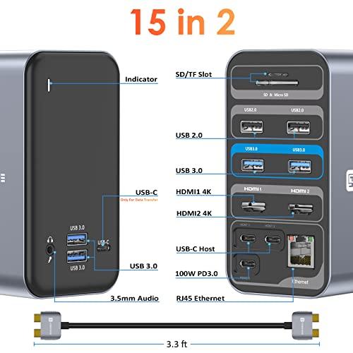 TOBENONE USB C Docking Station Dual Monitor for MacBook Pro, 15 in 2 USB C Laptop Docking Station Dual Monitor HDMI for MacBook Pro/Air with 2 4K HDMI Display, 6 USB A,USB C, SD&Micro SD,LAN, 87W PD 3.0