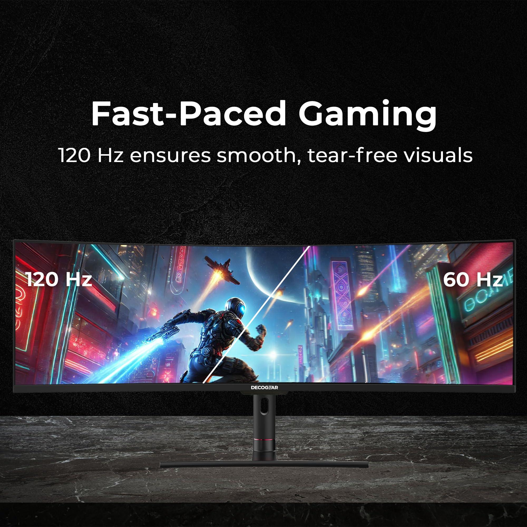 Deco Gear Deco Gear 49\" Curved Ultrawide 5K Gaming Monitor, 32:9, 120 Hz, 101% NTSC 100% sRGB, Adjustable, Home Office and Entertainment Workstation