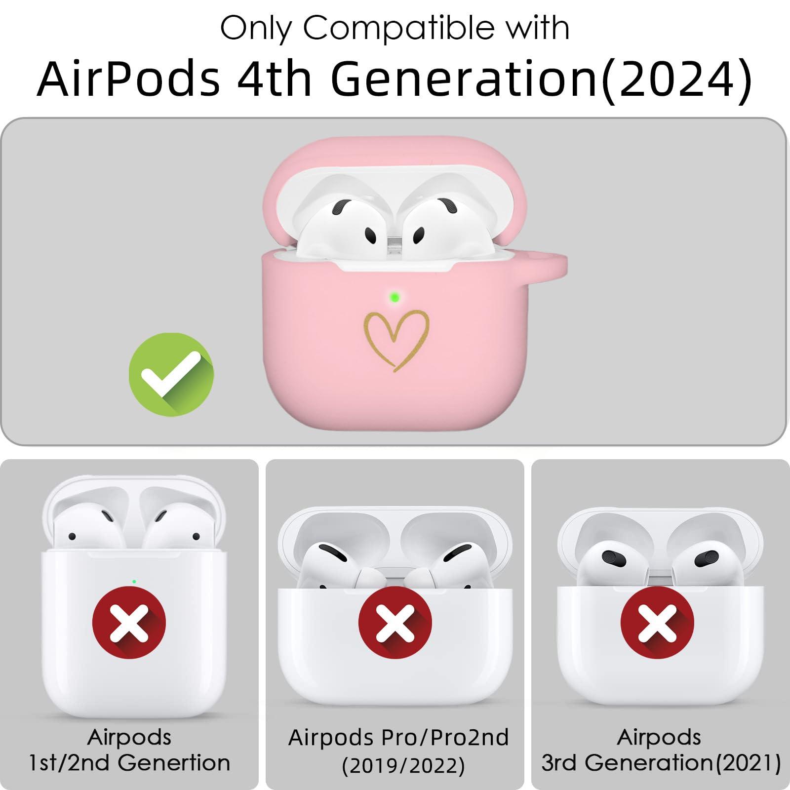 AIIEKZ AIIEKZ Compatible AirPods 4 Case Cover, Soft Silicone Case with Gold Heart Pattern for AirPods 4th Gen, Cute Butterfly Keychain for Girls Women (Pink)