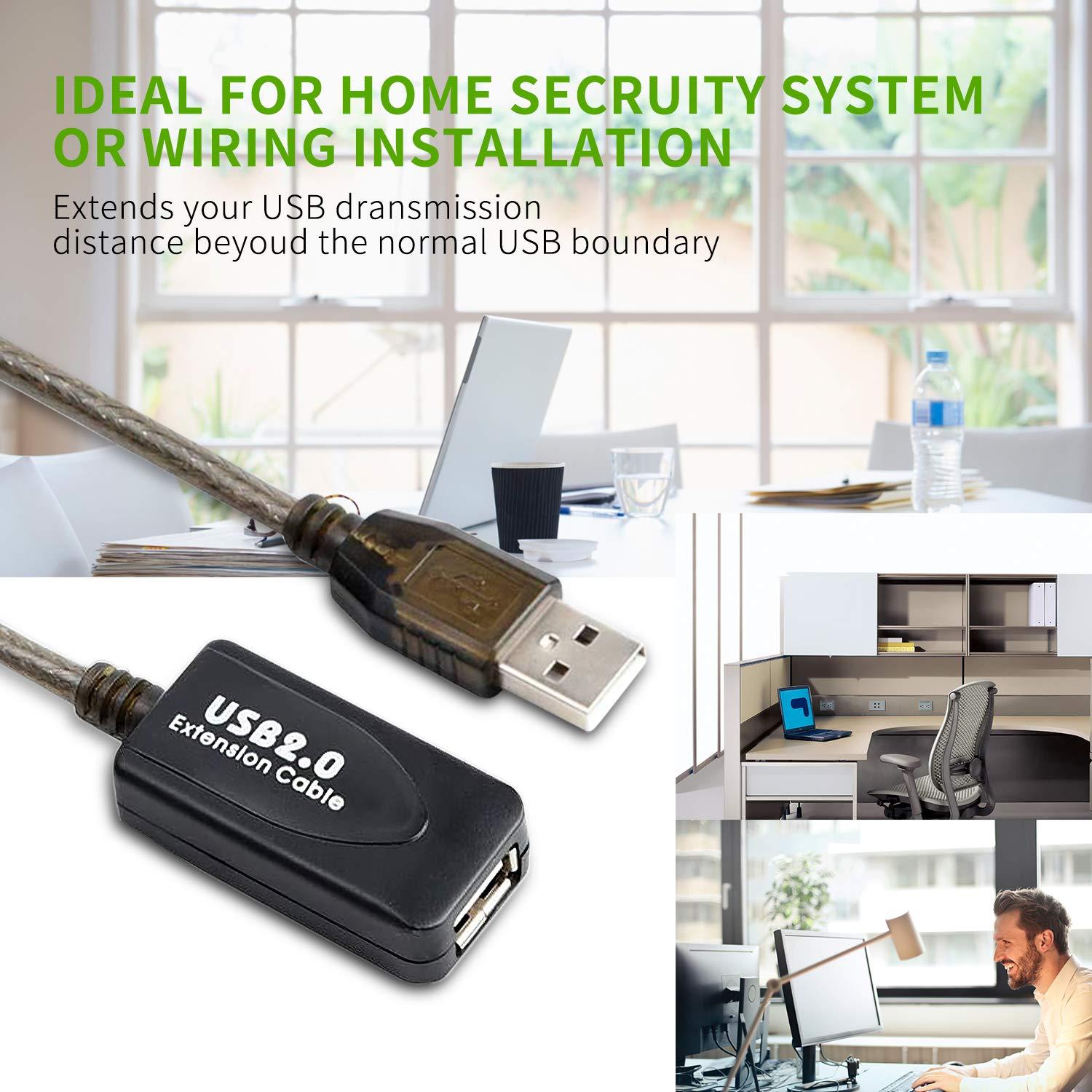 ggmty GGMTY 100 FT USB Extension Cable, USB 2.0 Type A Male to A Female Active Repeater Extension Cable 100ft, High Speed 480 Mbps